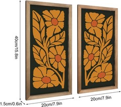 2Pcs Mid Century Modern Wall Decor, 15.7X7.9In Wooden Floral Abstract Wall Art,
