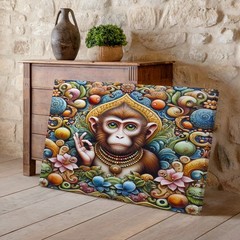 Colorful Spiritual Monkey with Ornamental Floral Design Abstract Wall Art Print