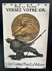 Original 1915 French WW1 Propaganda Poster «For France Deposit Your Gold»