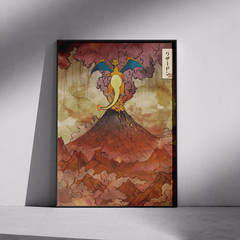 Charizard Volcano Poster Print – Pokemon Legendary Fire Wall Art Home Decor
