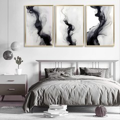 3 Pcs Black And White Simple Abstract Canvas Wall Art Black and gray Minimali