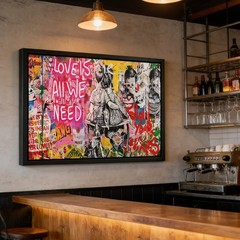 Black Framed Street Graffiti Canvas Wall Art Love Is All We Need Painting Pic…