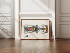Formula 1 Racing Sketch Poster Red Bull F1 Car Blueprint Wall Art Print
