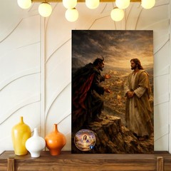 Wall Art Religious Painting Jesus and Devil Mountain Cliff Scene Canvas Print