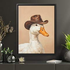 Funny Duck Wearing Cowboy Hat Canvas Print, Quirky Animal Portrait Painting
