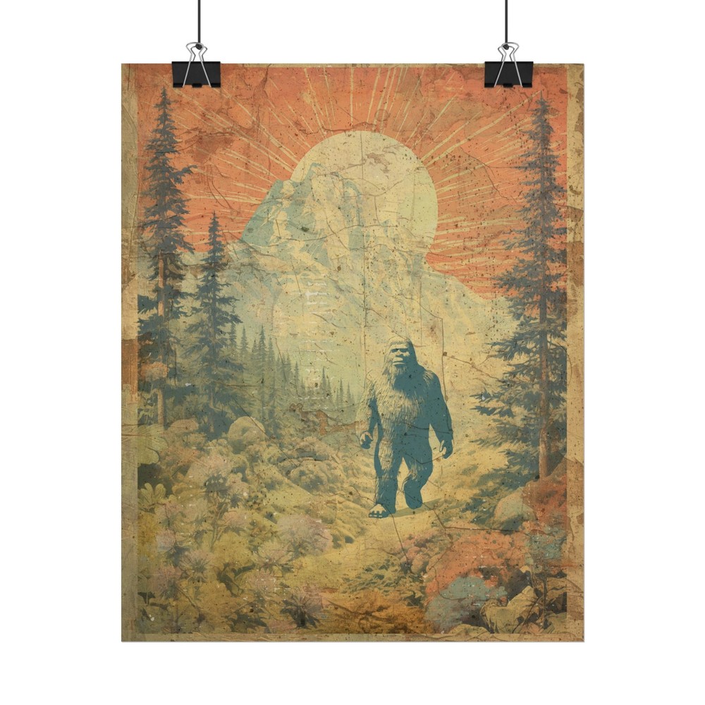 Retro BIGFOOT Fine Art Print, Sasquatch Botanical Poster, Cryptid Yeti Decor
