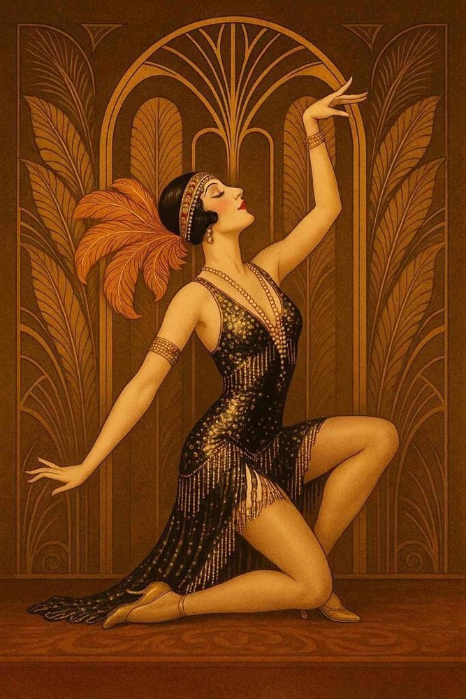 Art Deco Cabaret Dancer Glamorous 1920s Flapper Stage Performance Wall Art Print