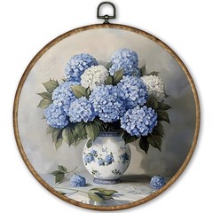 TLESKE Vintage Hydrangea Flowers Round Wall Art 10″L x 10″W, hydrangea-C