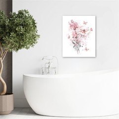 Pink Floral Wall Art, Farmhouse Flower Bathroom Wall Decor, Aesthetic Botanic…