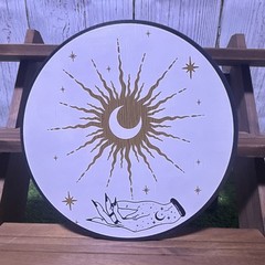Set of 3 Round Decorative Wooden Prints Celestial Botanical White Black Gold