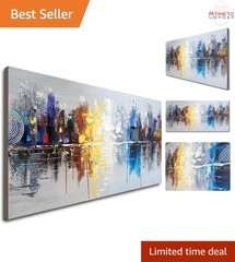 Hand Painted Cityscape Oil Painting Canvas Abstract Wall Art 48×24
