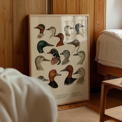 Antique Waterfowl Print Duck Hunting Poster Ornithology Wall Art