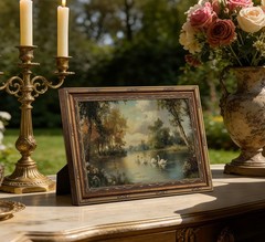 Framed Vintage Classical Swan Canvas Wall Art White Swan Painting Picture Wal…