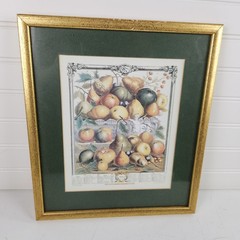 Vintage Framed Fruit Still Life Art Print – Gold Frame with Green Mat 11″x13″
