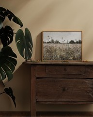 Vintage Framed Canvas Wall Art, 12x16inch, Classical Wildflowers Field Sky Fa…