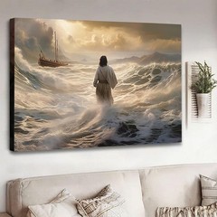 Christian Jesus Walking on Water Wall Art Canvas Poster Faith Art