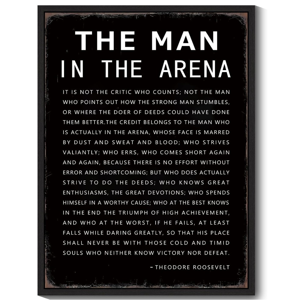 Inspirational Framed Wall Art – «The Man in the Arena» Motivational Quote 12x16i