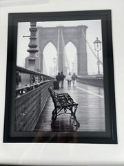 New York Paris Urban Landscapes Matted Prints With Benches And Black Frames Pair