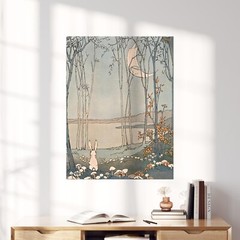Mushrooms in the Moonlight The New Moon Bunny Rabbit Wall Art Poster Print