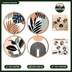 Set of 4 Elegant Boho Wooden Wall Art – Geometric Hanging Decor (10 Inch)