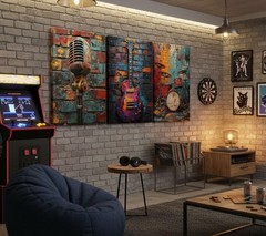 3Pcs Graffiti Musical Instruments Canvas Wall Art Cool Music Theme Posters Pr…