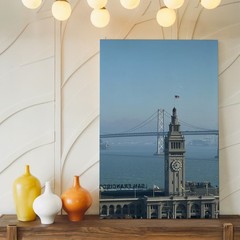 San Francisco Ferry Building Clock Tower With Bay Bridge Canvas Wall Art Print