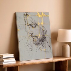 Wall Art Abstract Female Portrait Sketch Gold Foil Lines Modern Canvas Print
