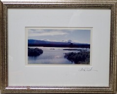 Vintage Framed Landscape Photograph Lake View w/ Mountains Signed 12×15