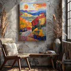 Vibrant Abstract Landscape Canvaswarm Earth Tones & Geometric Shapes Wall Art