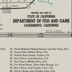 Map of Central California Striped Bass Fishing Grounds and Waterways c. 1952