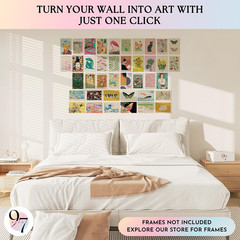 Eclectic Wall Art Prints – 40 Small Eclectic Wall Collage Kit For Teen Girls Bed