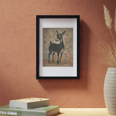 Retro GOAT FLOWER Wall Art, Botanical Farm Animal Poster, Nature Floral Print