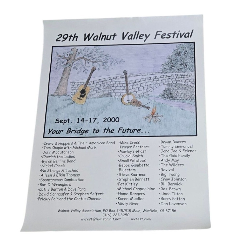 Bluegrass Music Festival 2000 Vintage 29th Walnut Valley Poster Winfield KS WVF