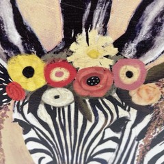 Zebra Canvas Wall Art 18×18” Floral Crown Animal Flowers Black and White Gold