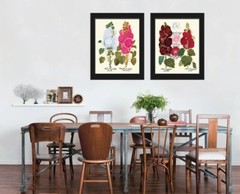 Hollyhock Flower Botanical Prints Wall Art Set of 2 Beautiful Antique Unframed