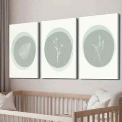 3pcs White & Mint Green Line Accents Wall Art Canvas Framed 50x70cm