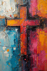 Christian Cross Abstract Colorful Paint 4×6 Photo Print Religious Wall Art Decor