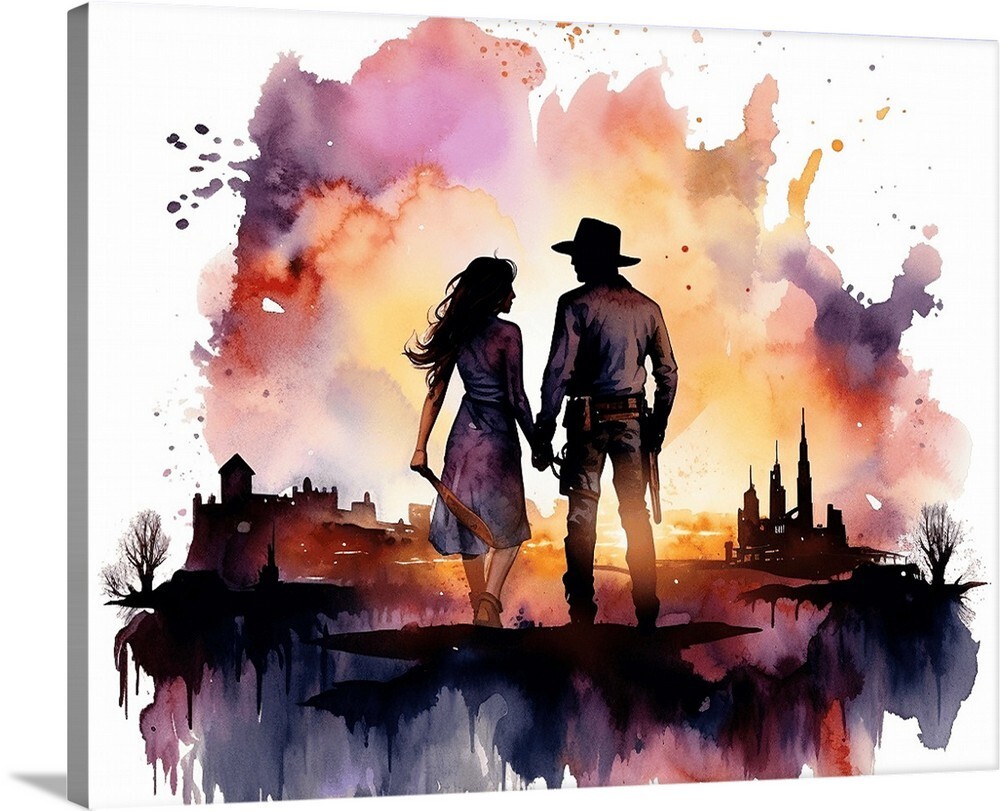 Cowboy and Cowgirl In Love romance Art Gallery Canvas Wrap Print Western Art