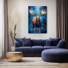 Colorful Moose Oil Painting Print Canvas Wall Art Wildlife Animals Lodge Decor