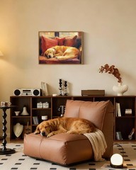 Vintage Framed Canvas Wall Art, 12x16inch, Farmhouse Sleeping Dog Wall Decor,…