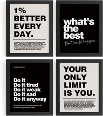 Motivational Wall Art Prints Set of 4 Black White Office Decor 8×10 Unframed