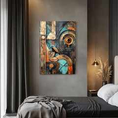 Abstract Art Deco Style Wall Art Print on Canvas Modern Gold Teal Copper Artwork