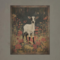 Vintage GOAT BOTANICAL Wall Art, Farm Animal Floral Decor, Nature Flower Poster