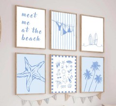 6Pcs Blue Coastal Wall Art Coastal Granddaughter Preppy Aesthetics Picture Wa…