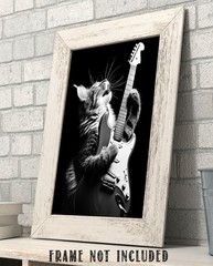 Purrrfect Guitar Lick Cat Poster 11×14 Unframed Rock & Roll Music Wall Art