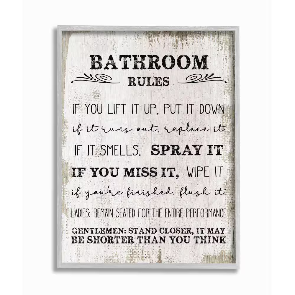 11 In. X 14 In. «Bathroom Rules Wood» by Daphne Polselli Framed Wall Art