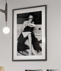 Italian Woman Eating Pasta Print, Black and White, Vintage Photo, Spaghetti