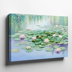 Water Lilies Canvas Wall Art Green Lily Pad Floral Pond Nature Print Decor