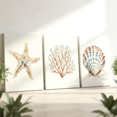 3 Pieces Coastal Starfish Large Wall Art Canvas Set for Living Room Set Of 3