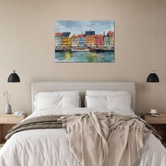 Copenhagen Harbor Painting Canvas Print Denmark Cityscape Wall Art Scandinavian